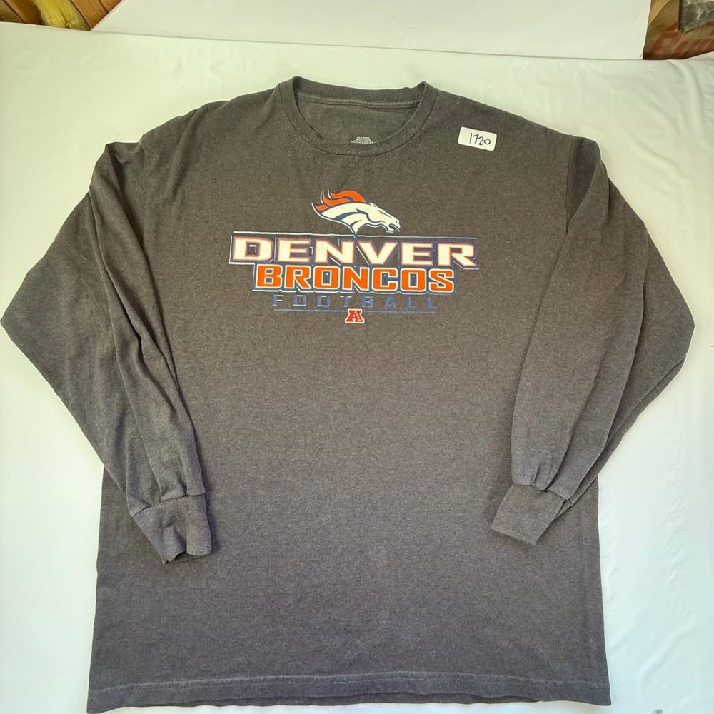 NFL Denver Broncos Long Sleeve Shirt Mens 2XL Gray Football Graphic Tee